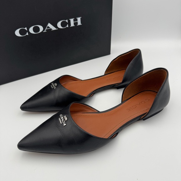 Coach Shoes - Coach Black Leather Pointy Toe d’Orsay Flats - Size 9 EUC